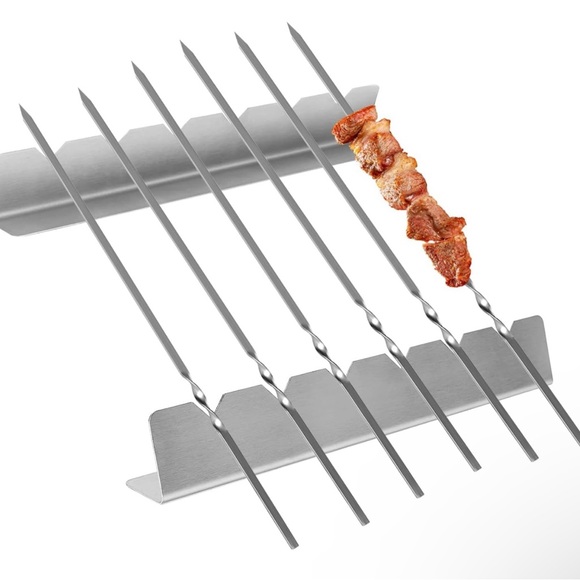 Skewers Rack Set of 2, 6pcs Stainless Steel BBQ Skewers - Picture 3 of 6